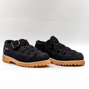 Buffalino Unisex Black Suede Vintage 90's Buckle Sandals size M6 W8